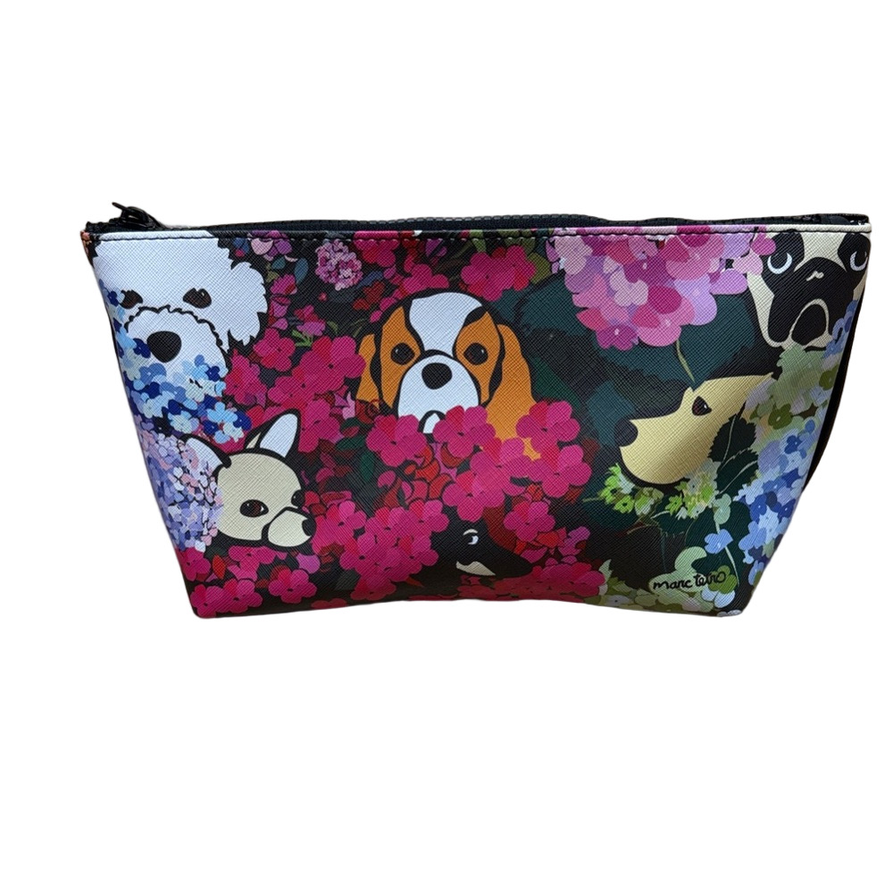 Marc Tetro Dog Floral Cosmetic Bag Pouch Colorful Print NWT